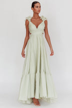 Bellamy Lace-Up Back Ruffle Maxi Dress Sage