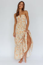 Asiah Halterneck Maxi Dress Flowers Orange