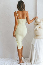 Aureta Waist Tie Side Split Midi Dress Yellow