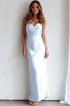 Azara Pintuck Bodice Maxi Dress Steel Blue