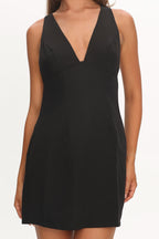 Ashe Crossover Back V Neck Mini Dress Black