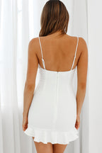 Aces Cami Strap Ruffle Hem Mini Bodycon Dress White
