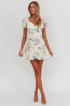 Annabella Puff Sleeve Tied Back Mini Dress Floral Butter