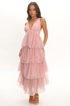 Auguste Tiered Frill Midi Dress Blush