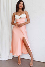 Bella Mia Twist Bust Midi Dress Peach
