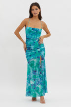 Apryl Ruched Lace-Up Back Dress Green