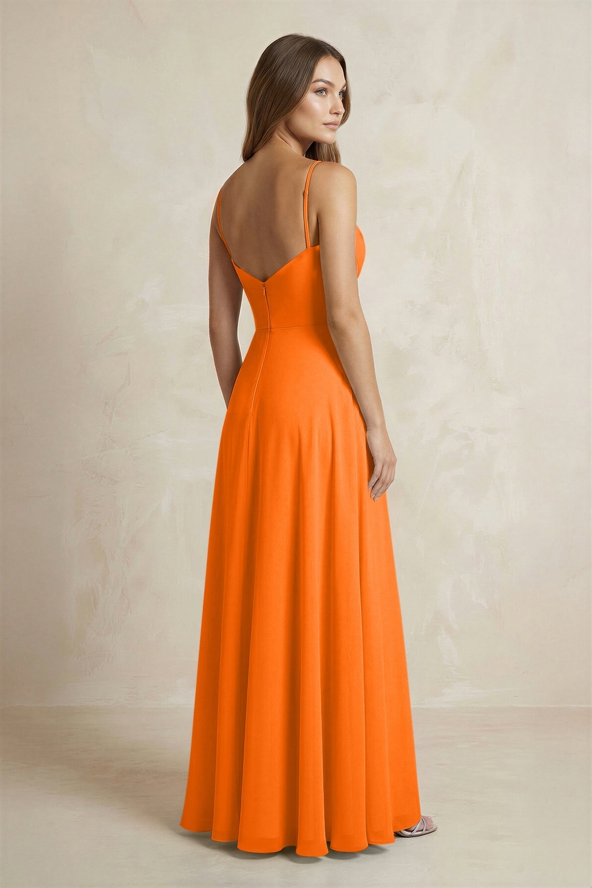 A-Line Cami Strap Chiffon Bridesmaid Dress With Slit in Cinnamon