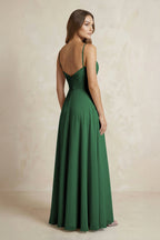 A-Line Cami Strap Chiffon Bridesmaid Dress With Slit in Dark Green
