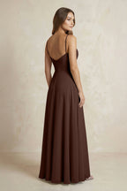 A-Line Cami Strap Chiffon Bridesmaid Dress With Slit in Espresso