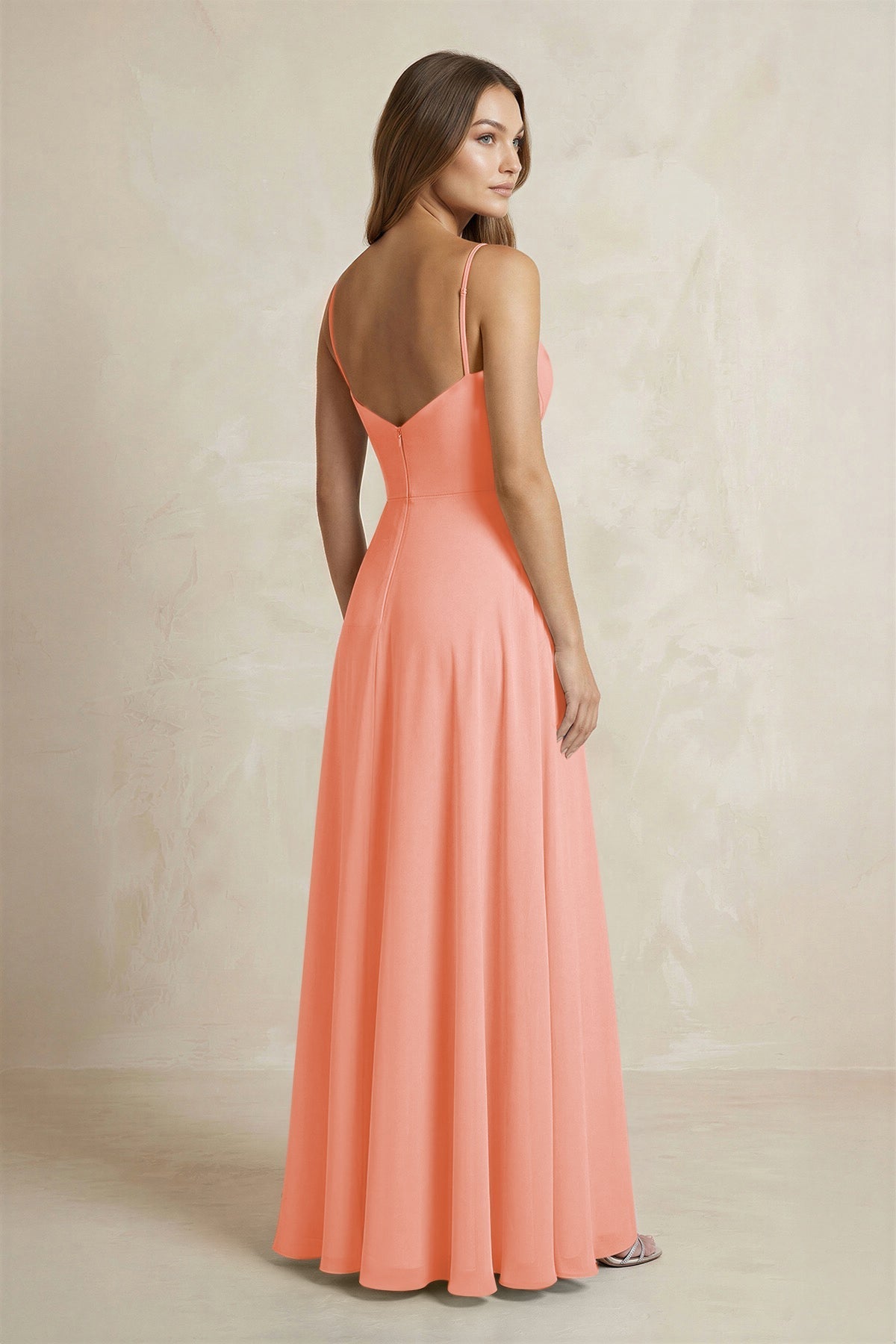 A-Line Cami Strap Chiffon Bridesmaid Dress With Slit in Rosette