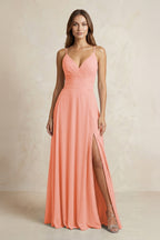 A-Line Cami Strap Chiffon Bridesmaid Dress With Slit in Rosette