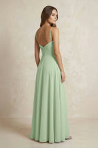 A-Line Cami Strap Chiffon Bridesmaid Dress With Slit in Sage