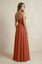 A-Line Cami Strap Chiffon Bridesmaid Dress With Slit in Spice