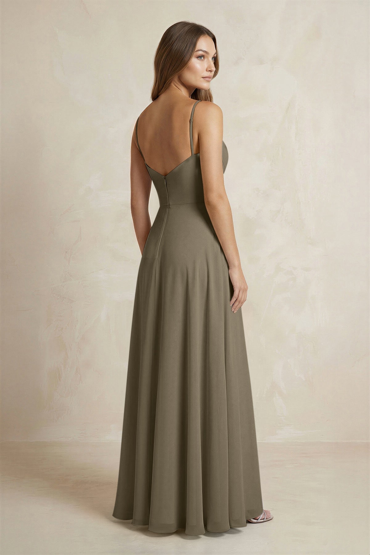 A-Line Cami Strap Chiffon Bridesmaid Dress With Slit in Willow Green