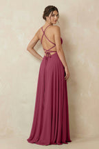 A-Line Chiffon Bridesmaid Dress With Slit in Desert Rose