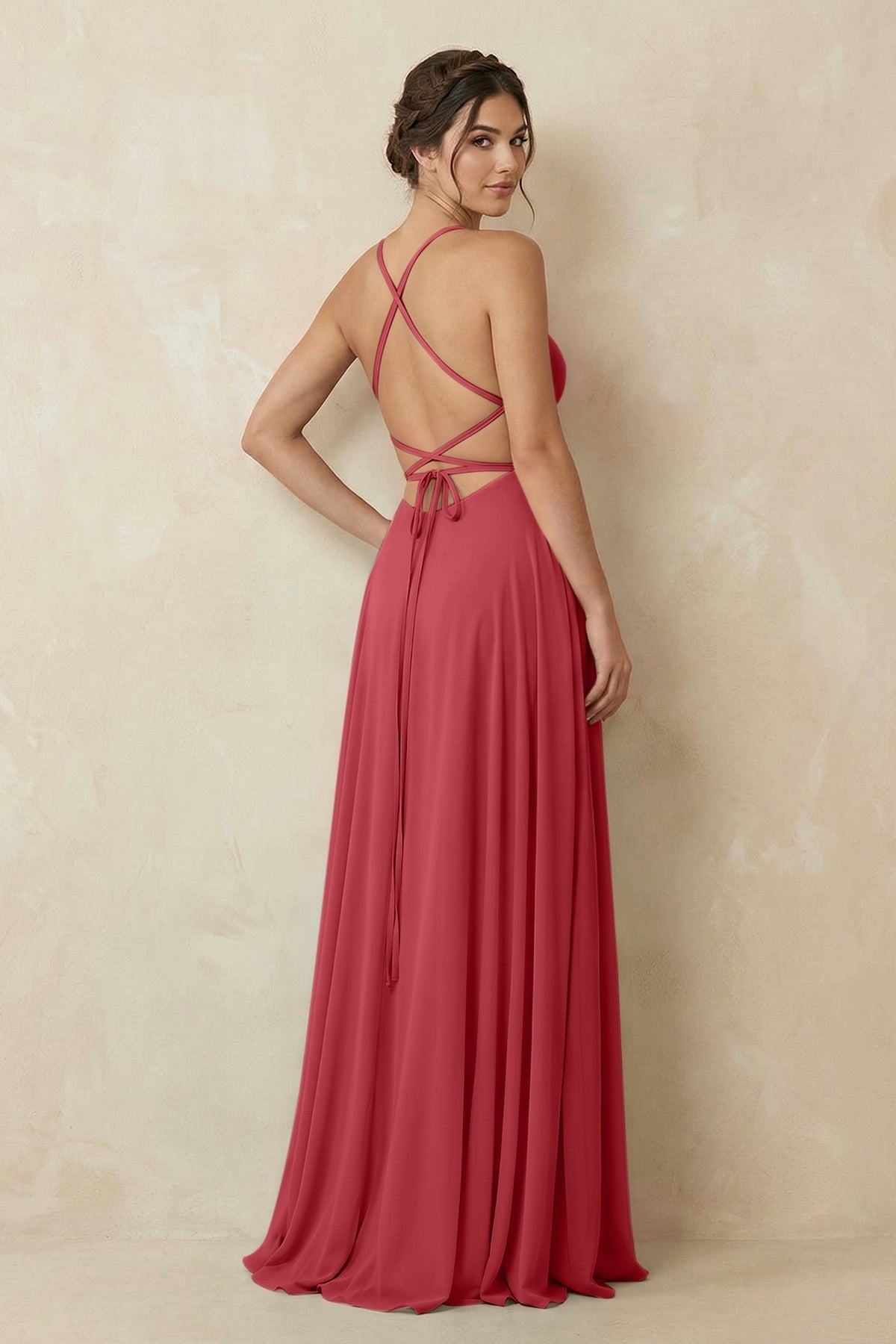 A-Line Chiffon Bridesmaid Dress With Slit in Merlot
