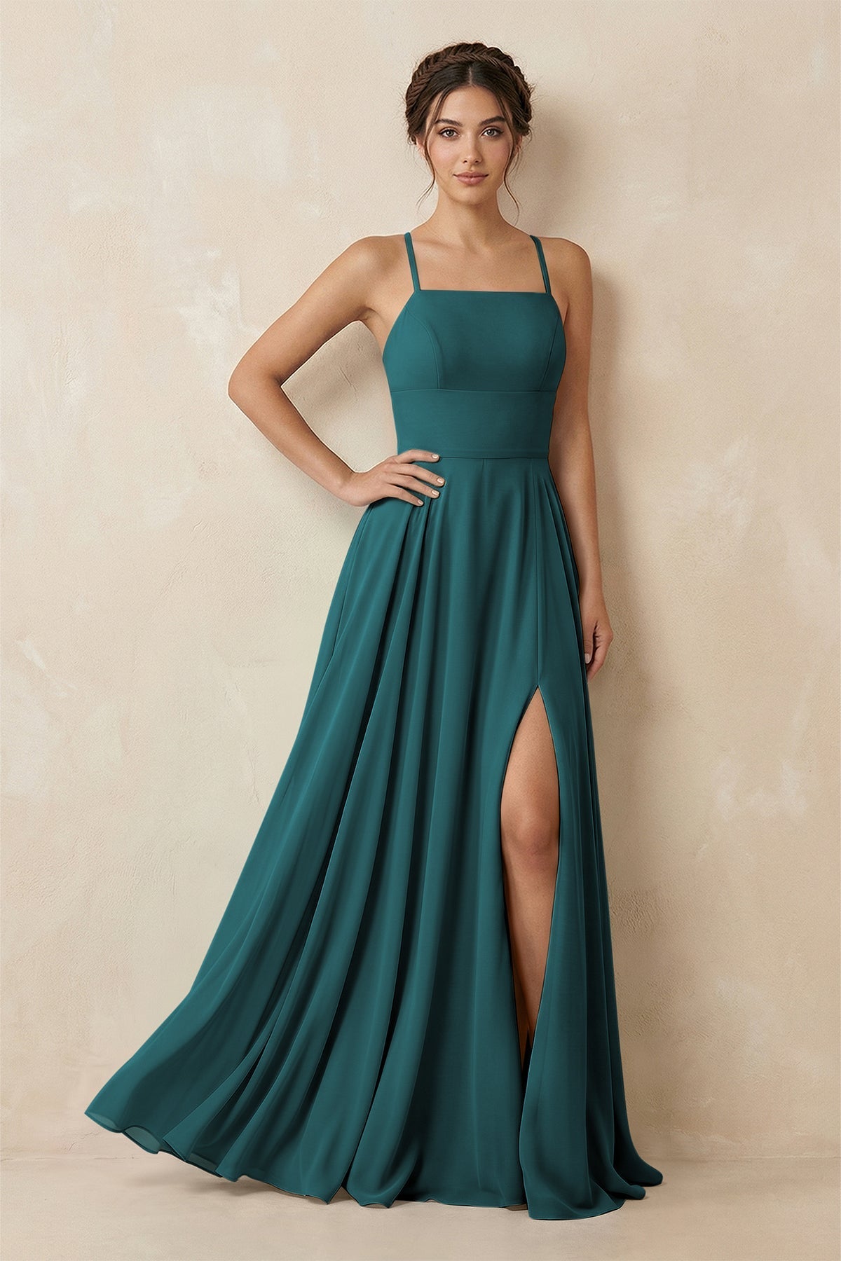 A-Line Chiffon Bridesmaid Dress With Slit in Pine