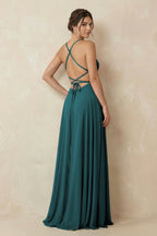 A-Line Chiffon Bridesmaid Dress With Slit in Pine