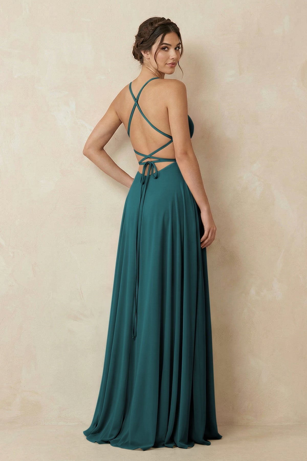 A-Line Chiffon Bridesmaid Dress With Slit in Pine