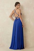 A-Line Chiffon Bridesmaid Dress With Slit in Royal Blue