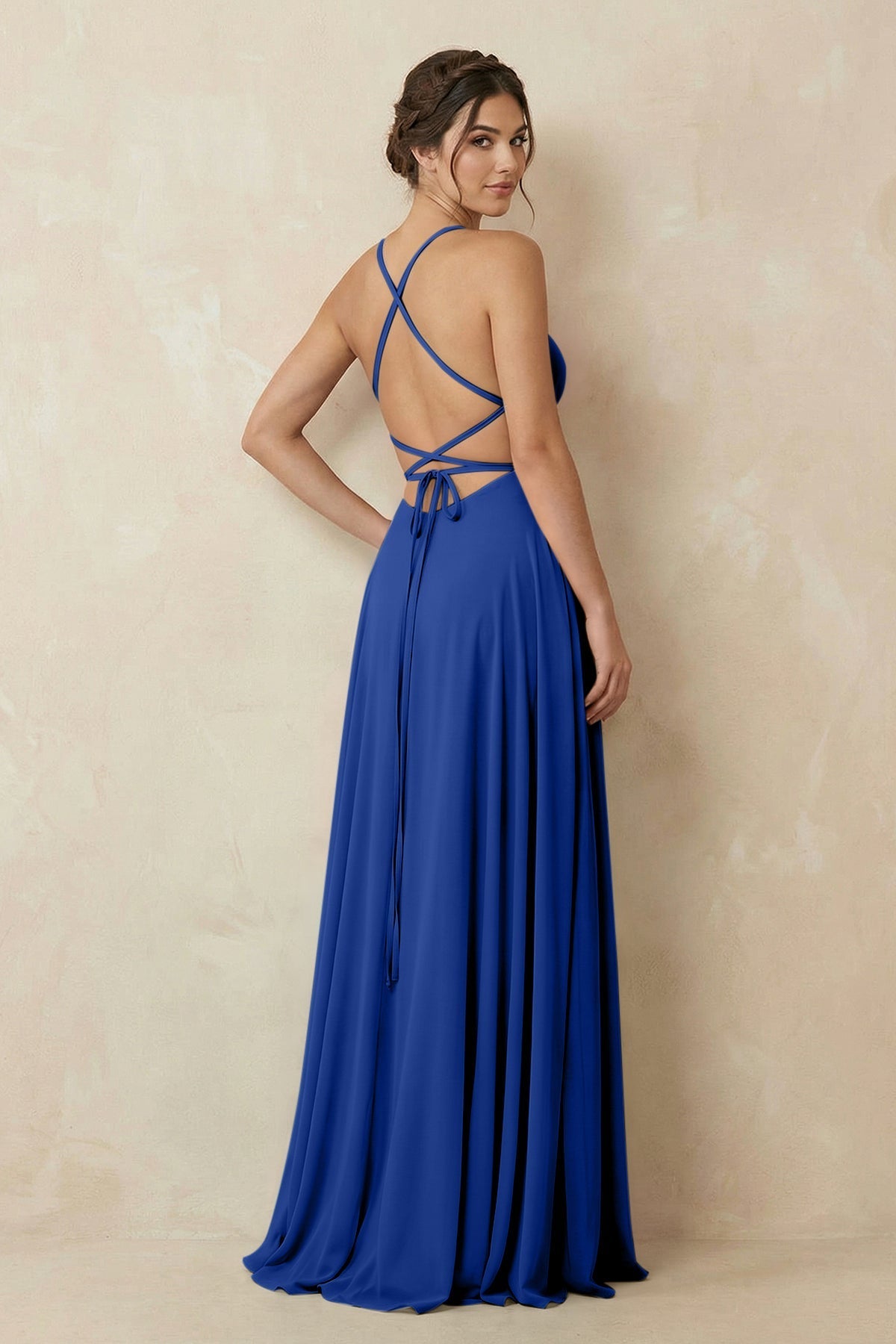 A-Line Chiffon Bridesmaid Dress With Slit in Royal Blue