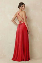 A-Line Chiffon Bridesmaid Dress With Slit in Ruby Red