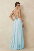 A-Line Chiffon Bridesmaid Dress With Slit in Sky Blue