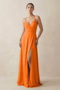 A-Line Chiffon Long Bridesmaid Dress With Slit in Cinnamon