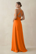 A-Line Chiffon Long Bridesmaid Dress With Slit in Cinnamon