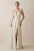 A-Line Chiffon Long Bridesmaid Dress With Slit in Dove Gray