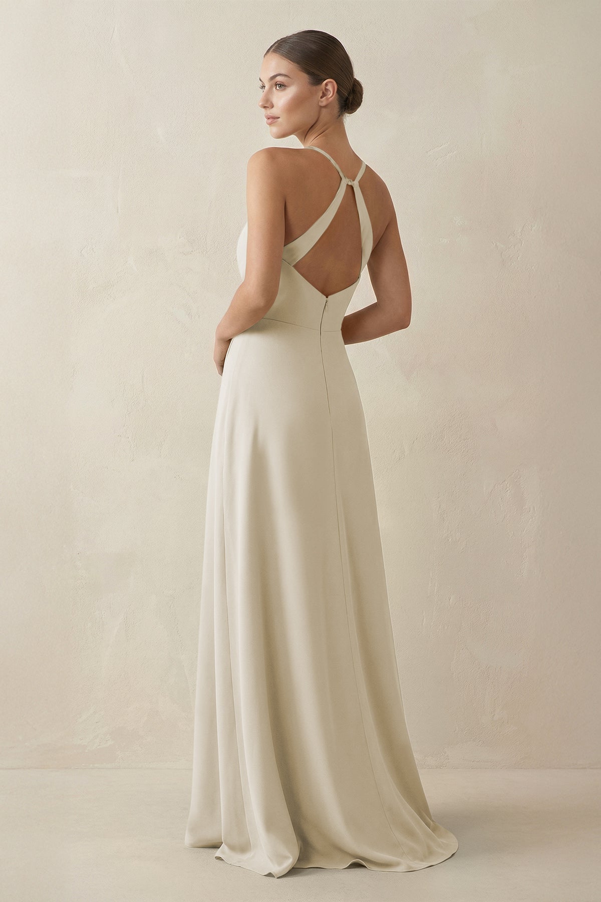 A-Line Chiffon Long Bridesmaid Dress With Slit in Dove Gray