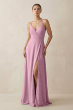 A-Line Chiffon Long Bridesmaid Dress With Slit in Vintage Mauve