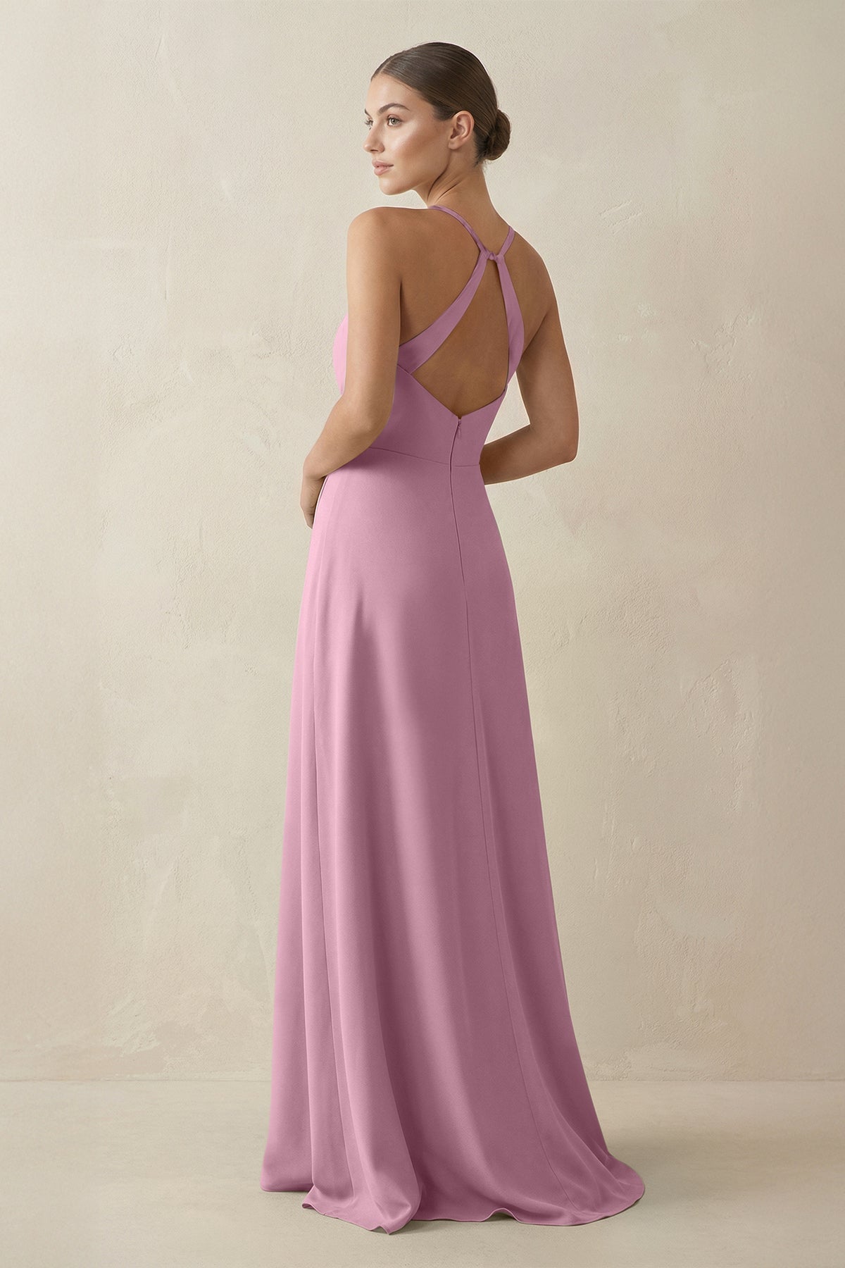 A-Line Chiffon Long Bridesmaid Dress With Slit in Vintage Mauve