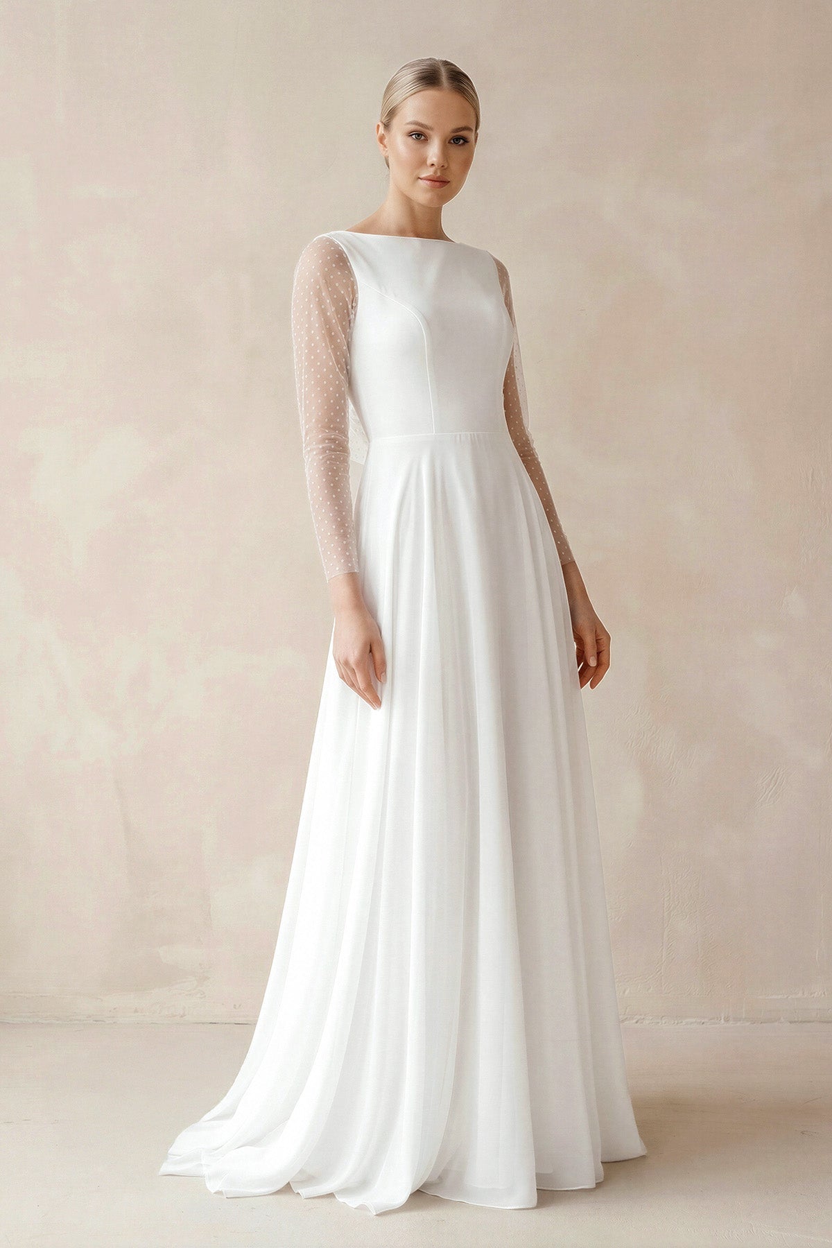 A-Line Chiffon Maxi Wedding Dress Pearl in White