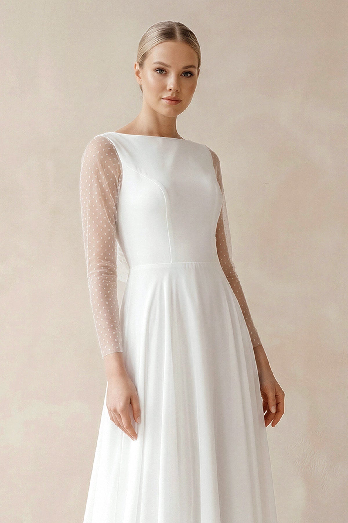 A-Line Chiffon Maxi Wedding Dress Pearl in White