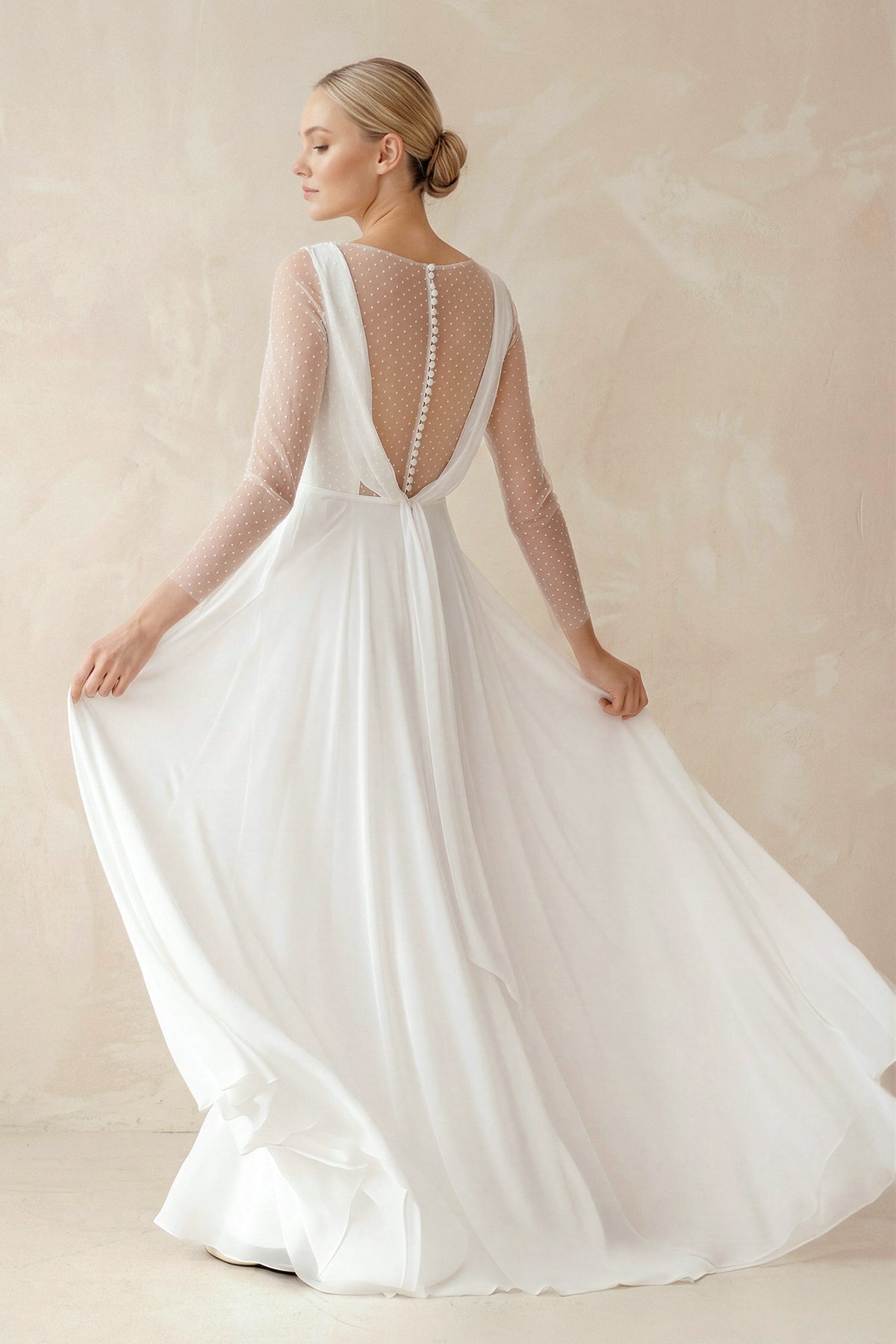A-Line Chiffon Maxi Wedding Dress Pearl in White