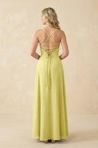 A-Line Chiffon Spaghetti Strap Bridesmaid Dress in Buttercup