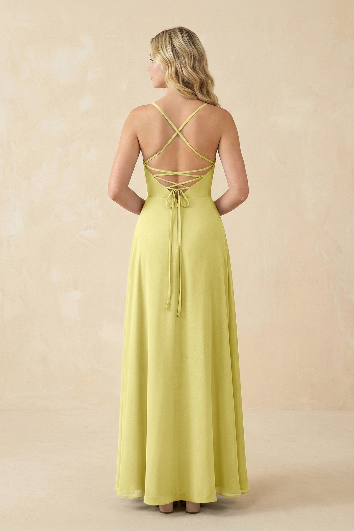 A-Line Chiffon Spaghetti Strap Bridesmaid Dress in Buttercup