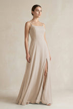 A-Line Chiffon Spaghetti Strap Bridesmaid Dress in Frost