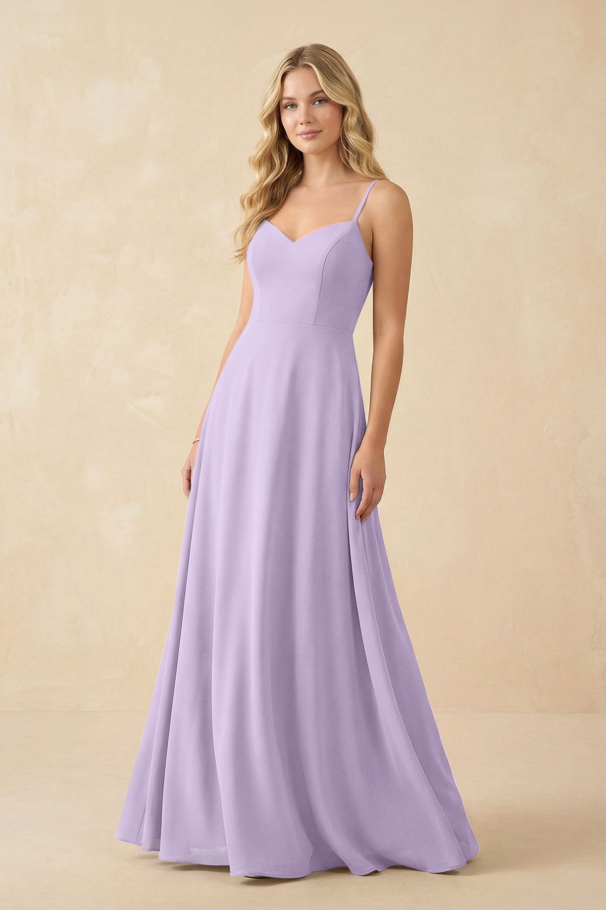 A-Line Chiffon Spaghetti Strap Bridesmaid Dress in Lavender