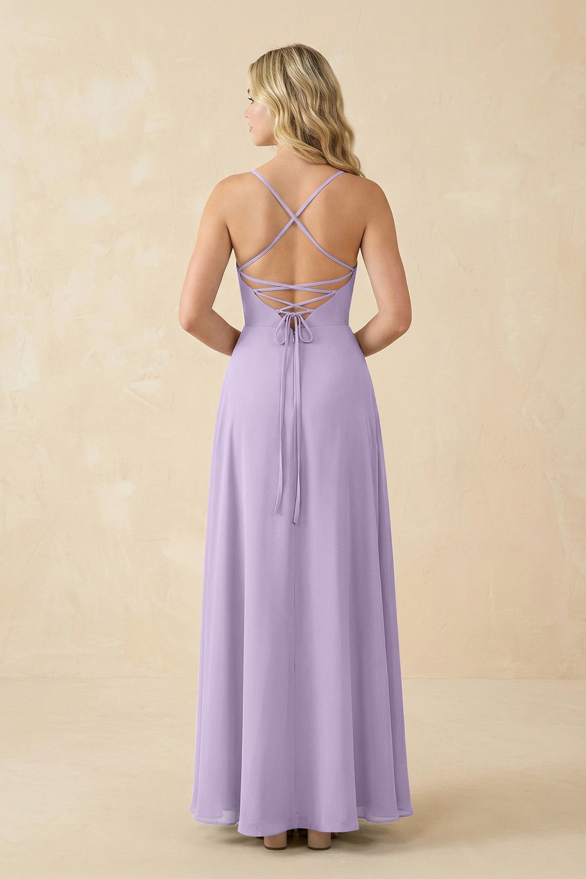 A-Line Chiffon Spaghetti Strap Bridesmaid Dress in Lavender