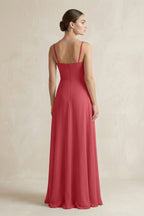 A-Line Chiffon Spaghetti Strap Bridesmaid Dress in Merlot