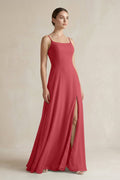 A-Line Chiffon Spaghetti Strap Bridesmaid Dress in Merlot