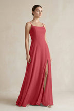 A-Line Chiffon Spaghetti Strap Bridesmaid Dress in Merlot