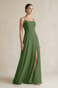 A-Line Chiffon Spaghetti Strap Bridesmaid Dress in Moss