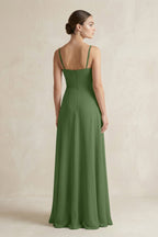 A-Line Chiffon Spaghetti Strap Bridesmaid Dress in Moss