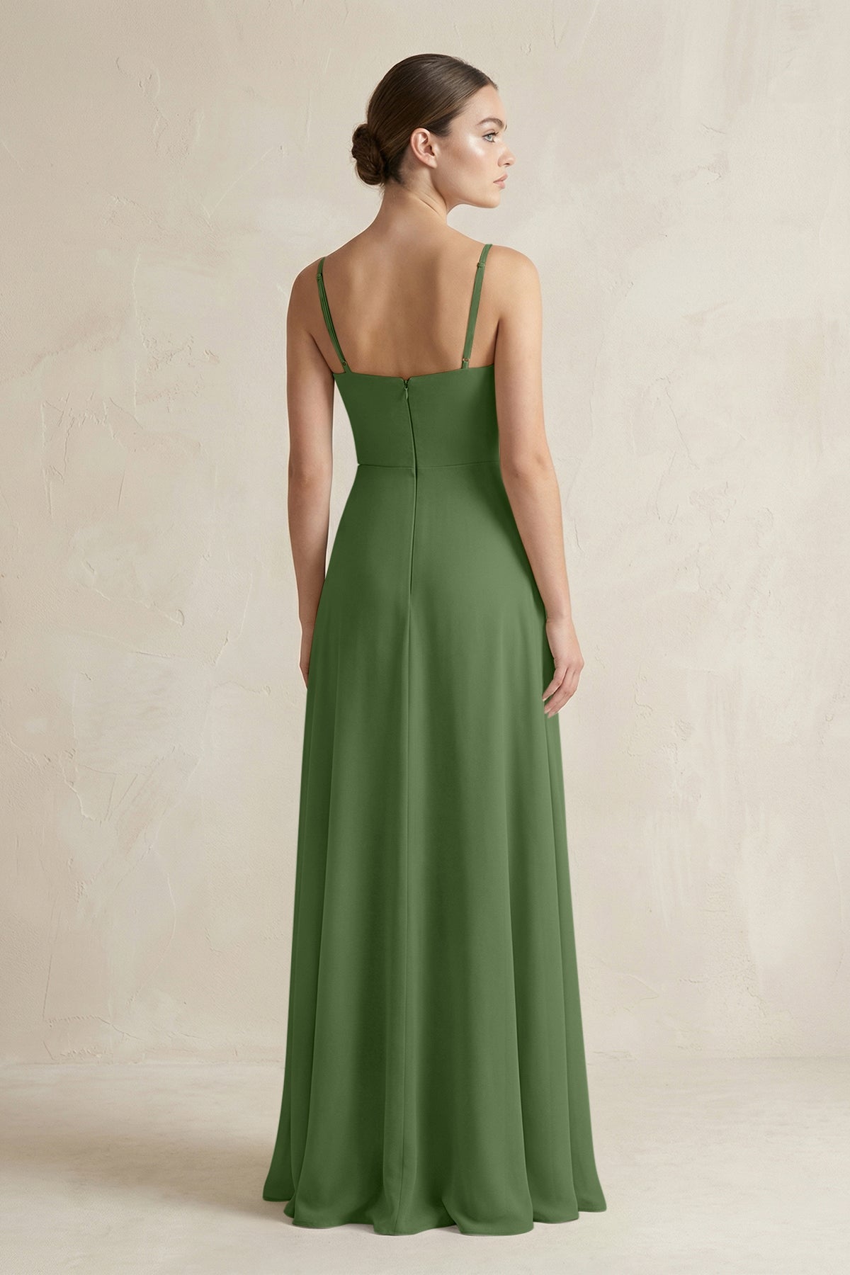 A-Line Chiffon Spaghetti Strap Bridesmaid Dress in Moss
