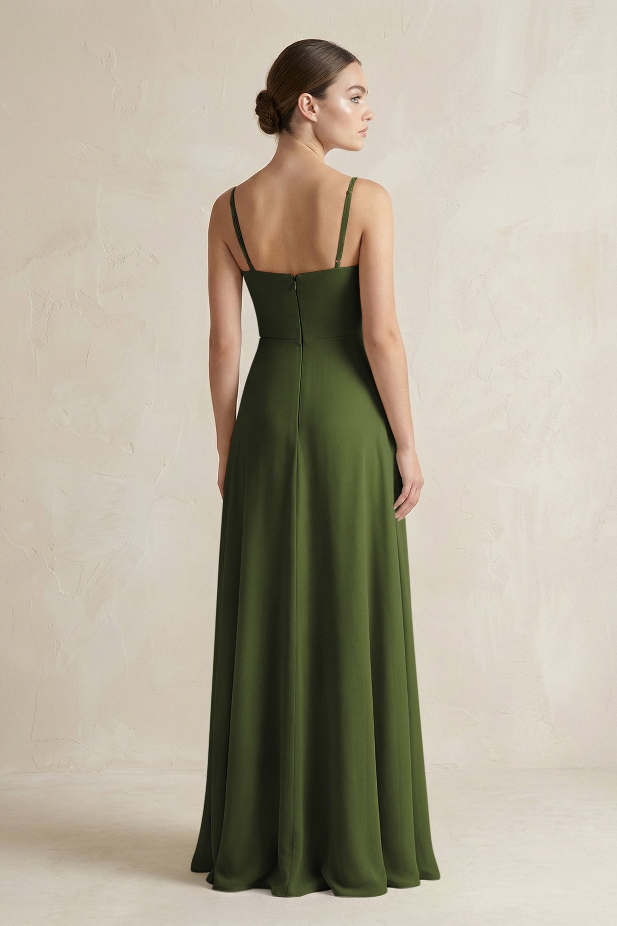 A-Line Chiffon Spaghetti Strap Bridesmaid Dress in Olive