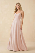 A-Line Chiffon Spaghetti Strap Bridesmaid Dress in Pale Blush