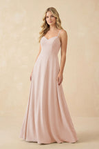 A-Line Chiffon Spaghetti Strap Bridesmaid Dress in Pale Blush